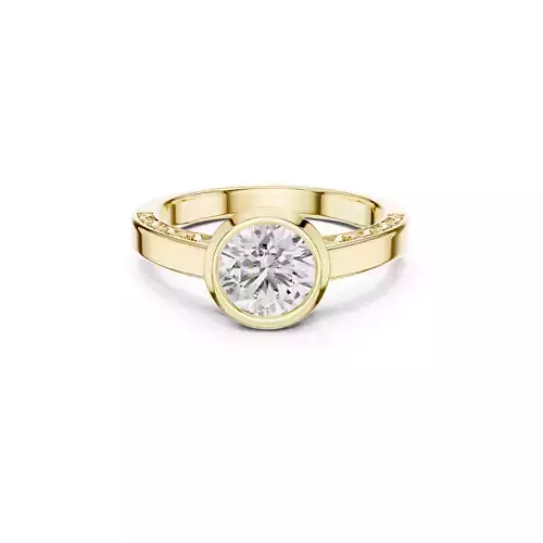 Round Bezel Diamond Engagement Ring Minimalist Solitaire CAD