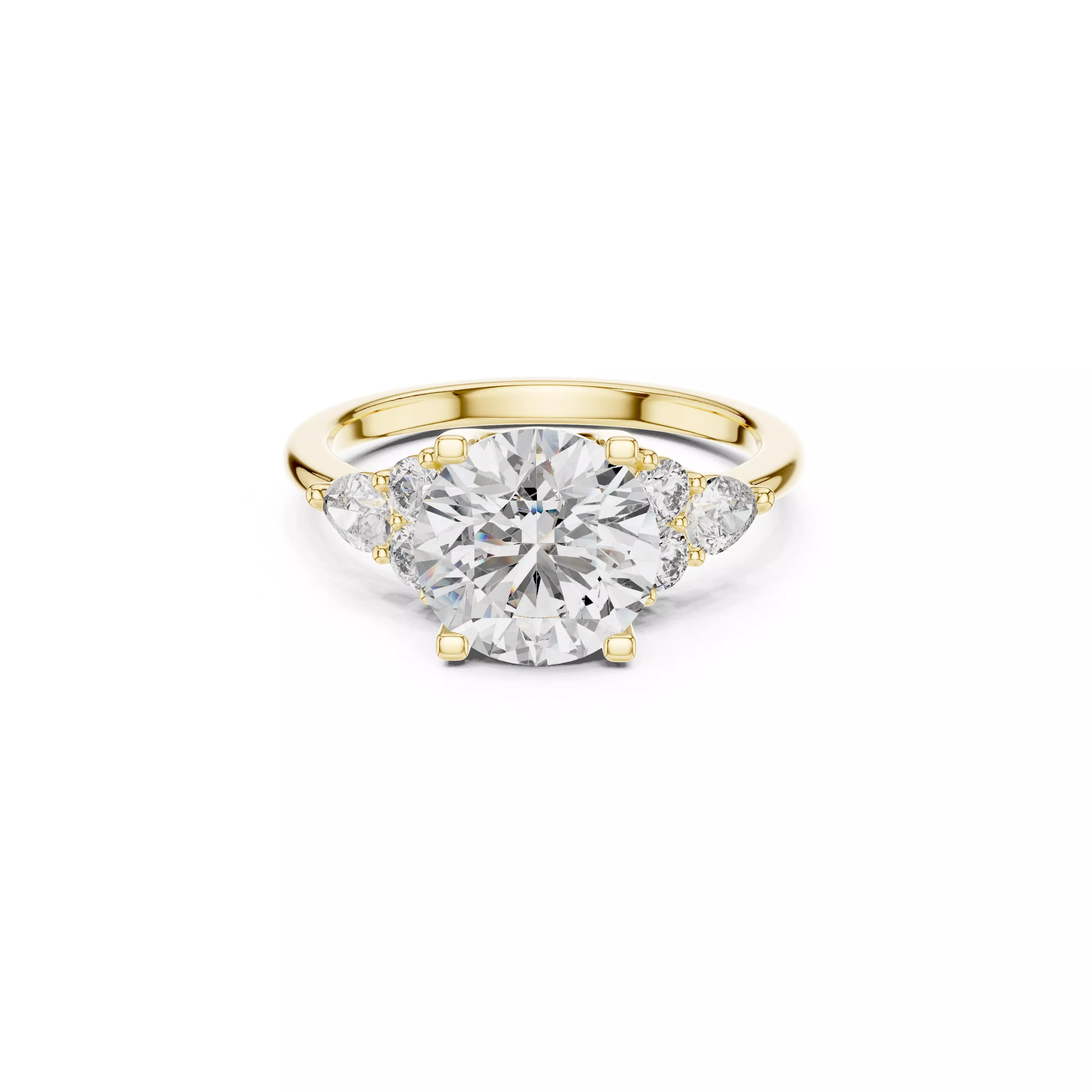 Round Brilliant Three-Stone Diamond Gold Engagement Ring CAD 3D print model