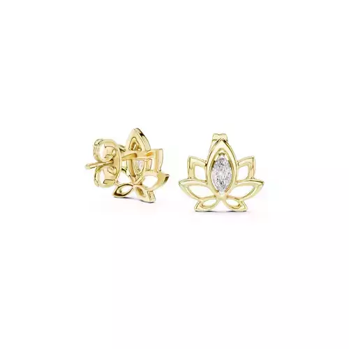 Lotus Marquise Diamond Stud Earrings Petal Floral CAD