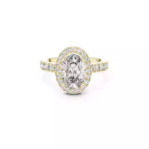 Oval Halo Diamond Engagement Ring Pave Band Gold Bridal CAD
