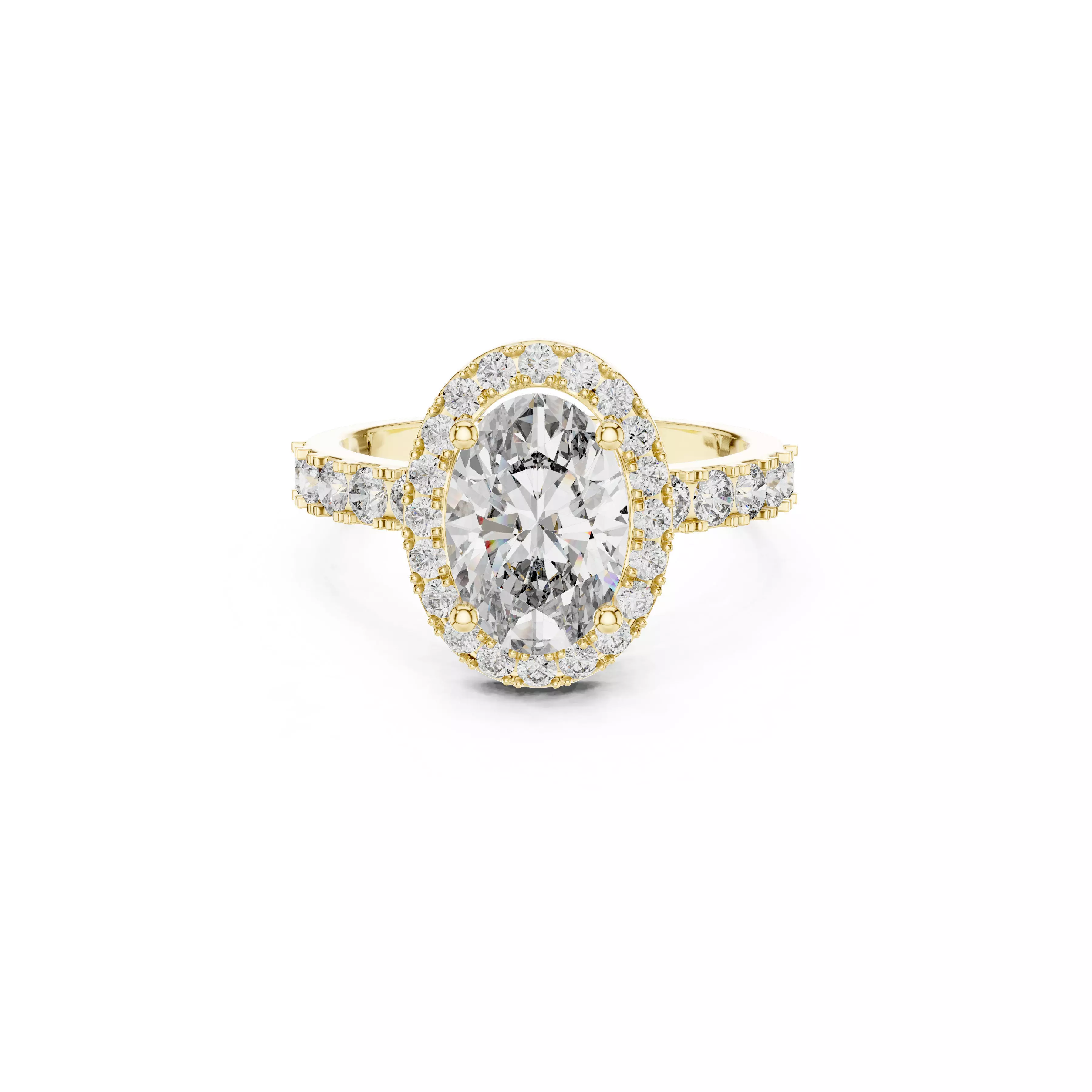 Oval Halo Diamond Engagement Ring Pave Band Gold Bridal CAD 3D print model