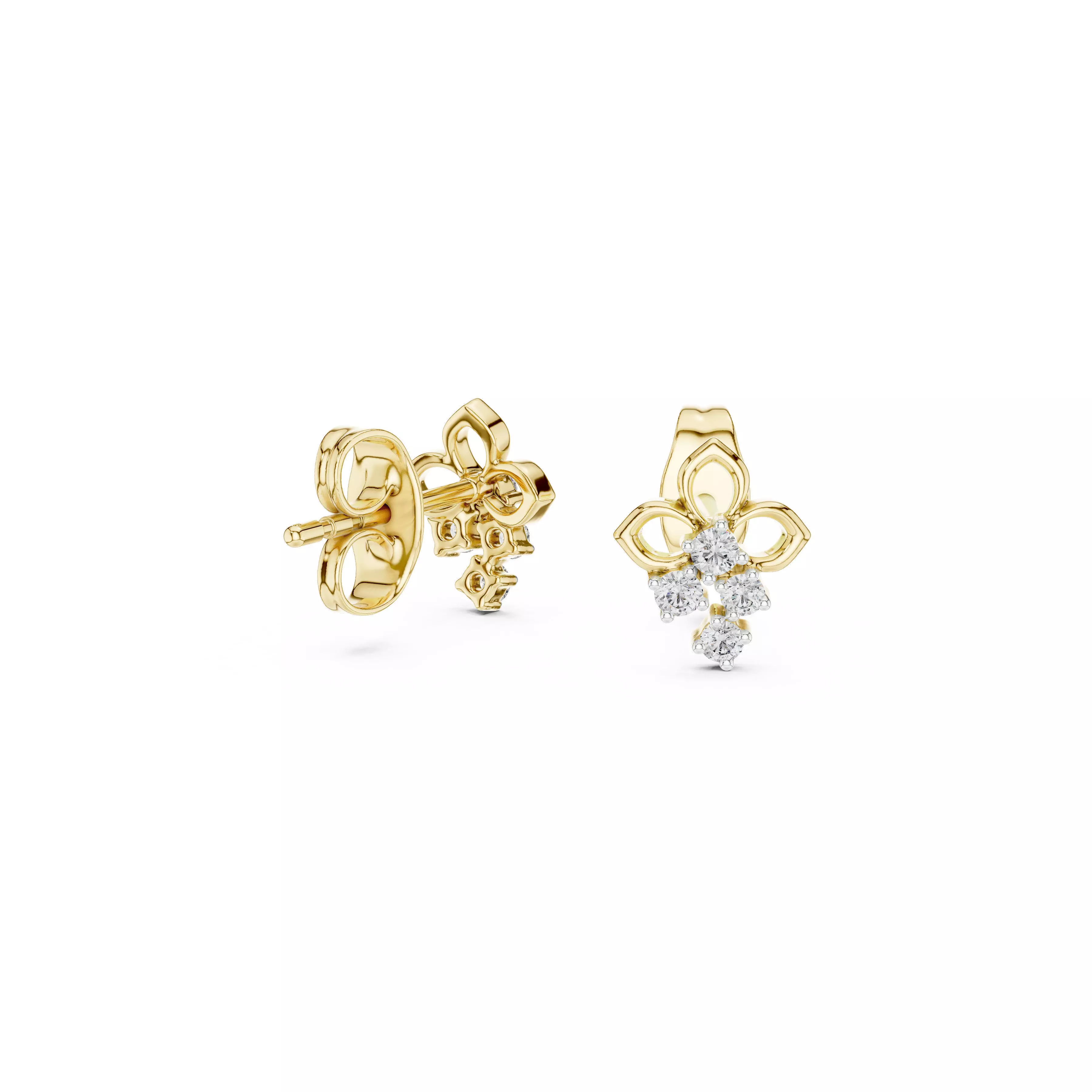 Jewelry Diamond Drop Floral Stud Earrings Gold Cluster Studs CAD 3D print model