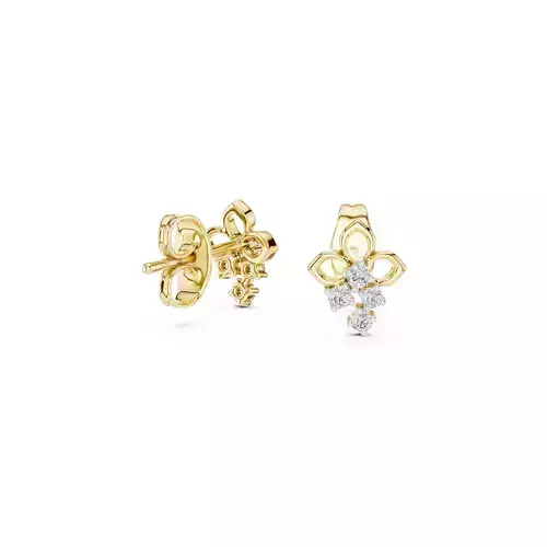 Jewelry Diamond Drop Floral Stud Earrings Gold Cluster Studs CAD