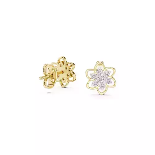 Floral Diamond Stud Earrings Flower Gold Jewelry CAD