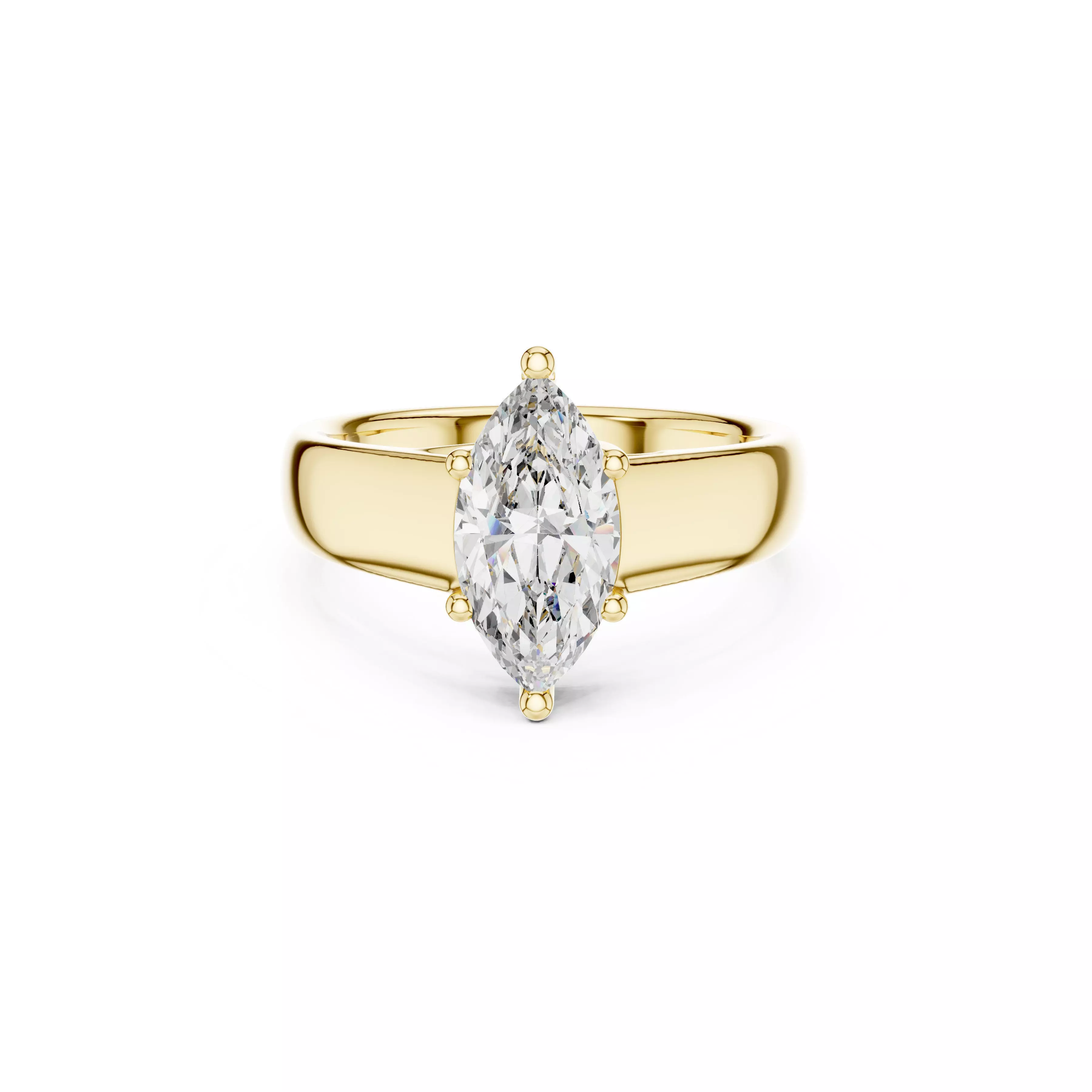 Marquise Cut Diamond Engagement Ring Wide Band Solitaire CAD 3D print model