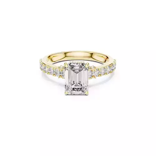 Emerald Cut Diamond Engagement Ring Pave Band Gold Ring CAD