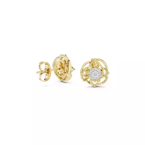 Geometric Halo Diamond Stud Earrings Art Deco Round Studs CAD