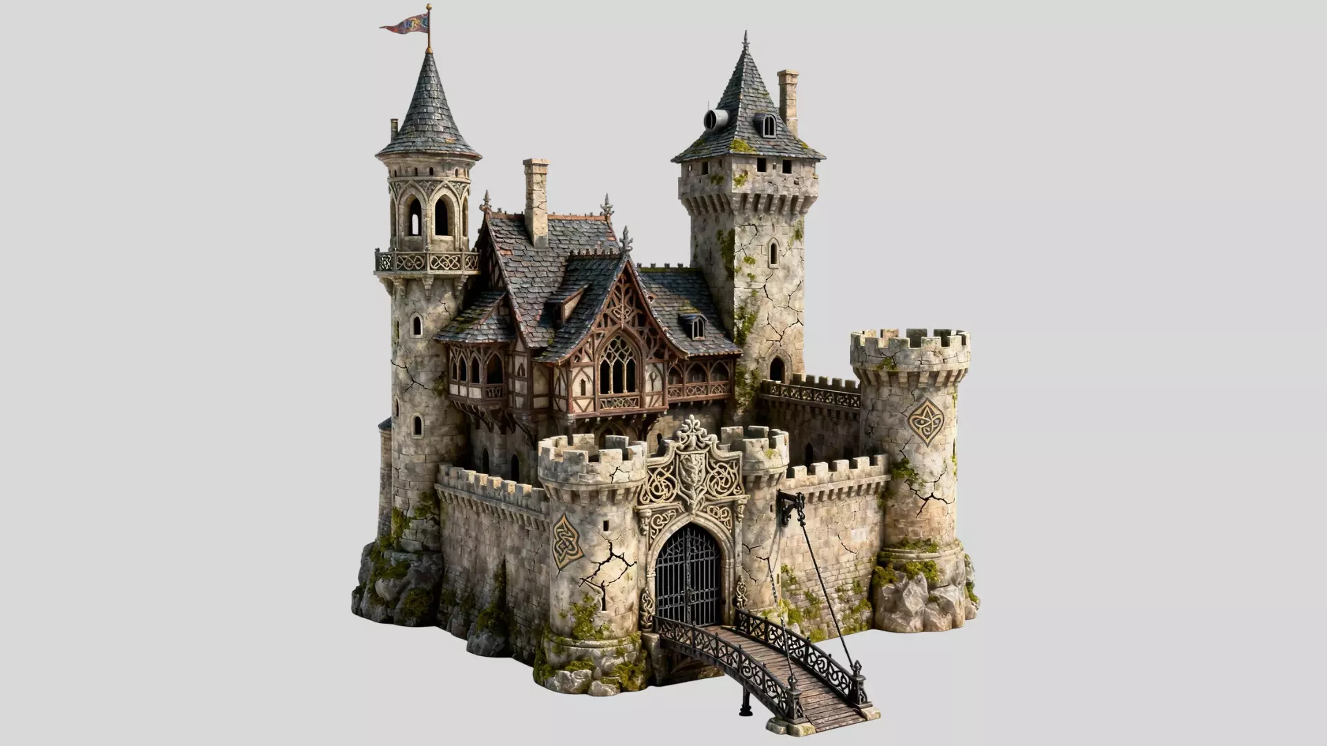 Modular Medieval Fantasy Castle Game Ready Environment Asset 3D model