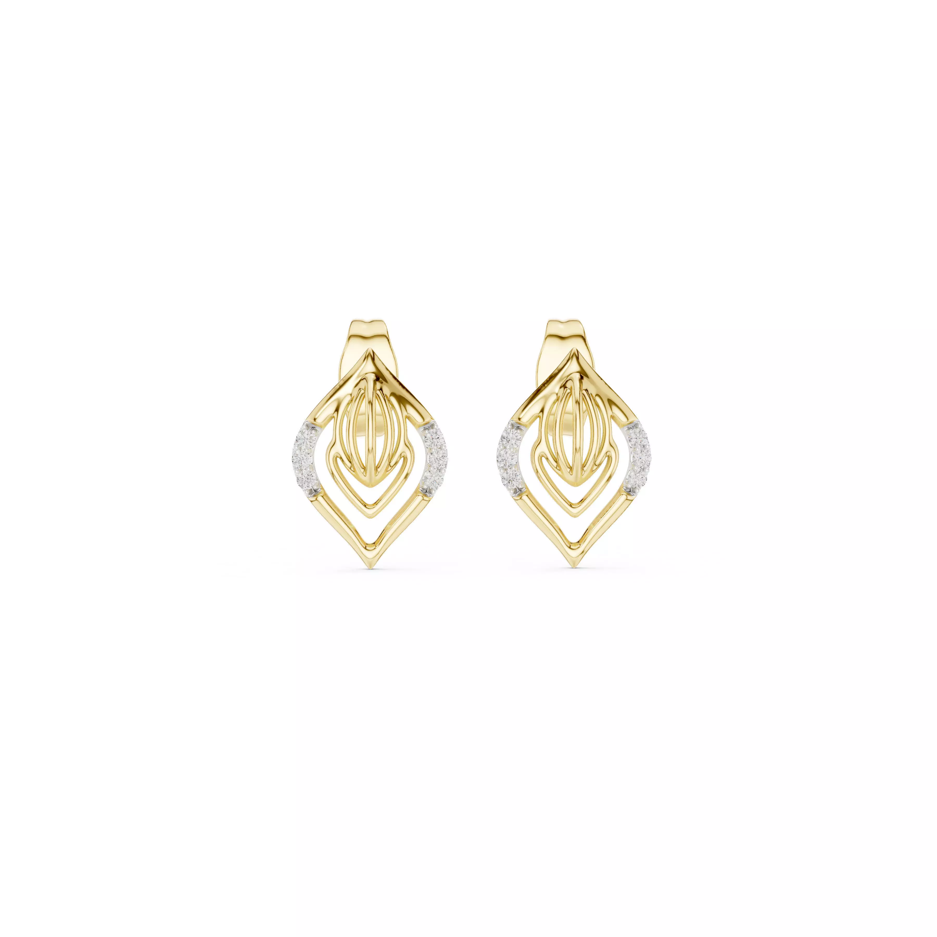 Diamond Marquise Shape Stud Earrings Leaf Design Jewelry CAD 3DM 3D print model