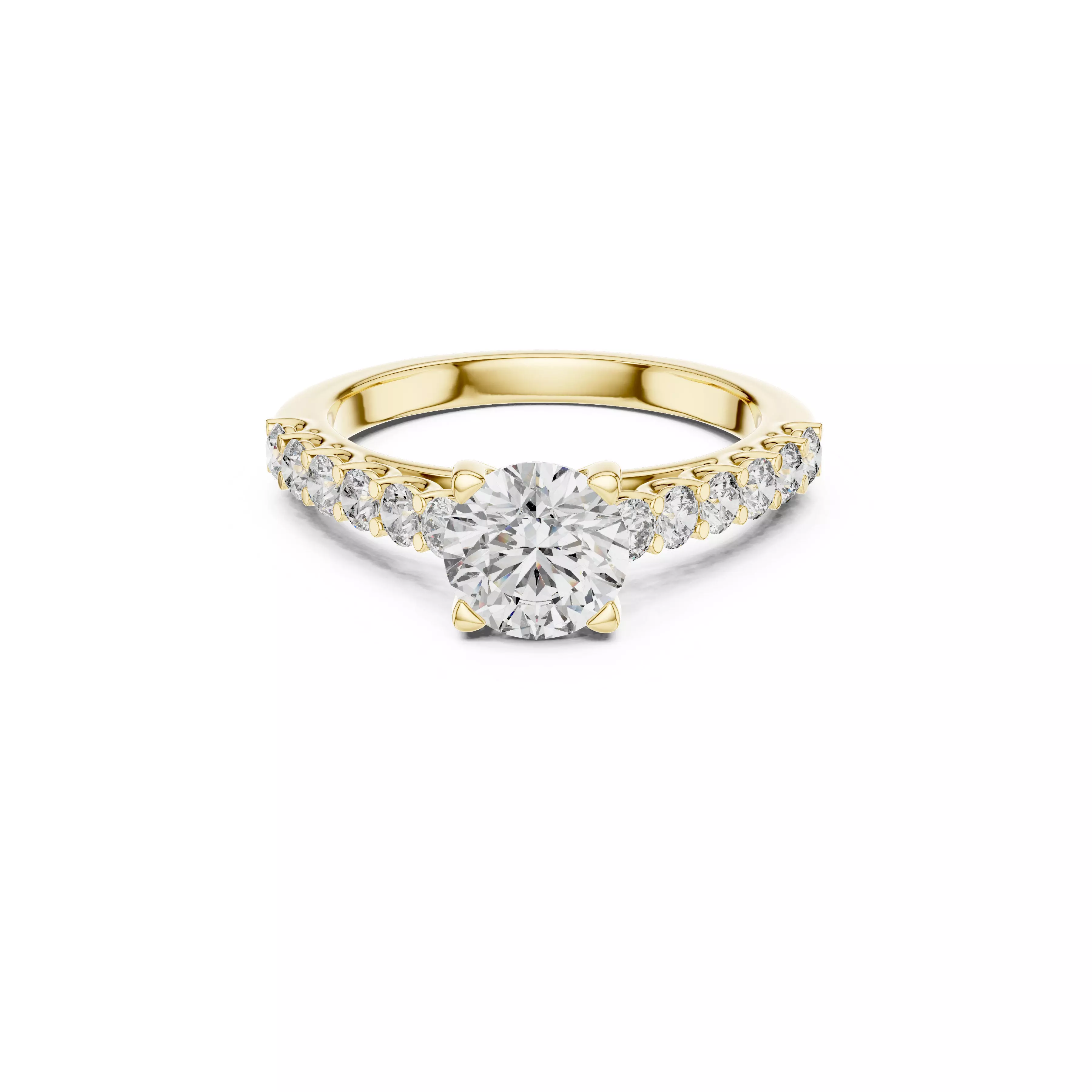 Classic Round Diamond Engagement Ring Pave Band Solitaire CAD 3D print model