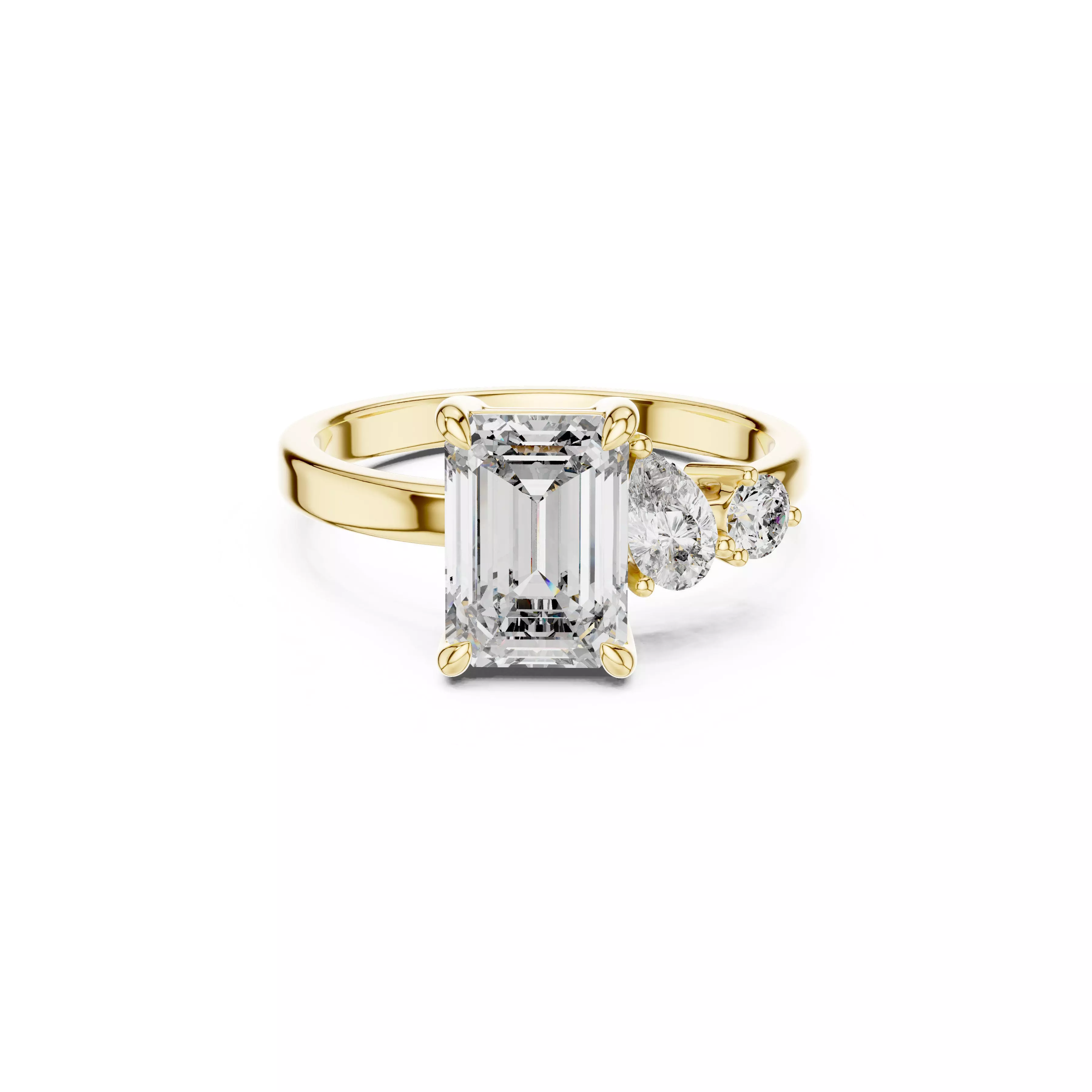 Emerald Cut Three-Stone Diamond Ring Solitaire Side Stones CAD 3D print model