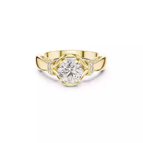 Round Diamond Twisted Halo Engagement Ring Modern Gold Ring CAD