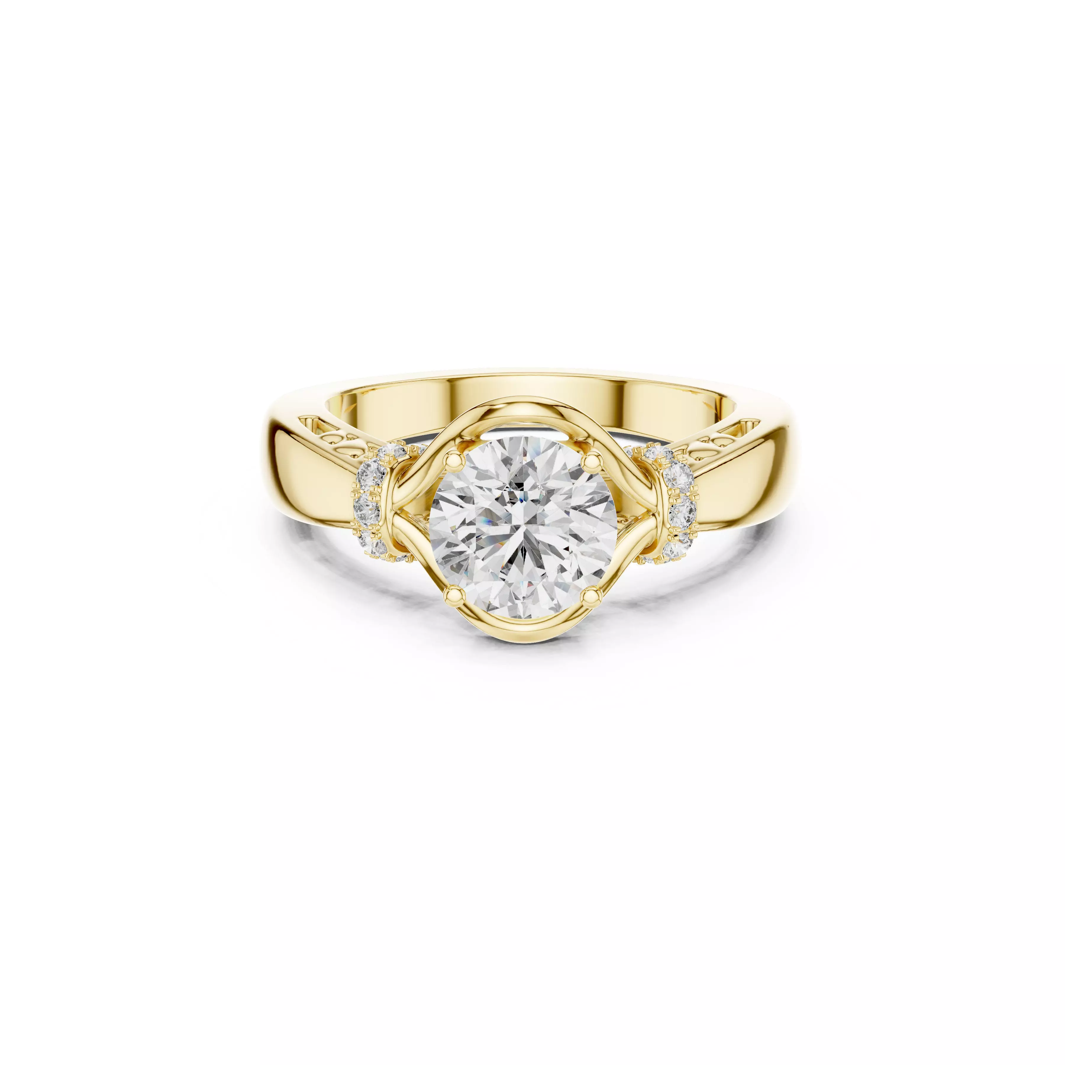 Round Diamond Twisted Halo Engagement Ring Modern Gold Ring CAD 3D print model