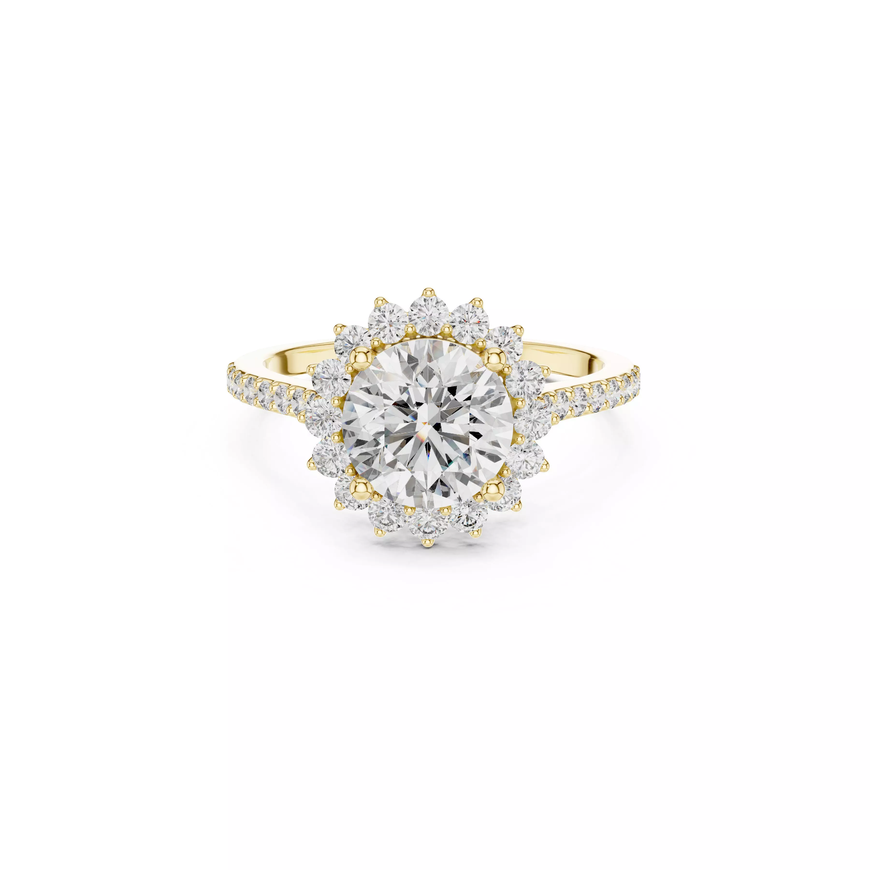 Round RBC Halo Diamond Engagement Ring Pave Band Bridal CAD 3D print model