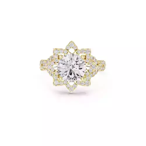 Floral Halo Diamond Engagement Ring Vintage Round Ring CAD
