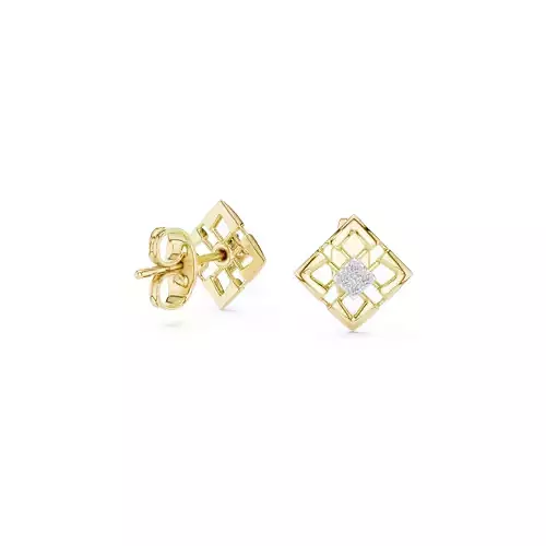 Geometric Diamond Square Stud Earrings Modern Gold Jewelry CAD
