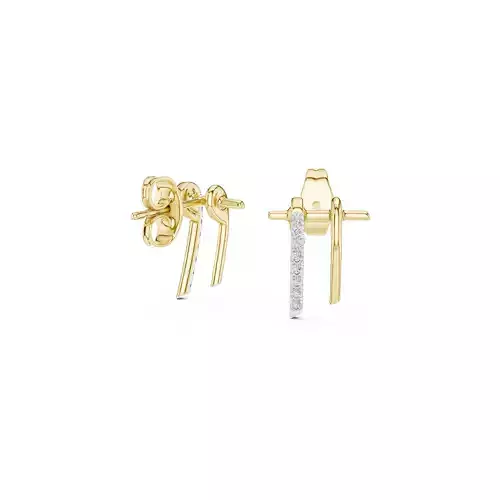 Modern Diamond Bar Stud Earrings Minimal Linear Earrings CAD