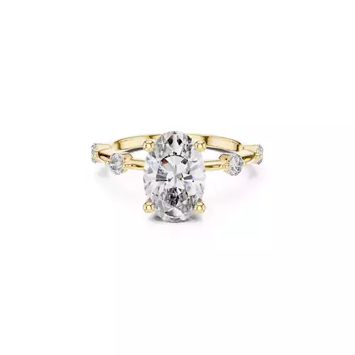 Oval Solitaire Diamond Ring Side Stones Minimal Wedding Ring CAD