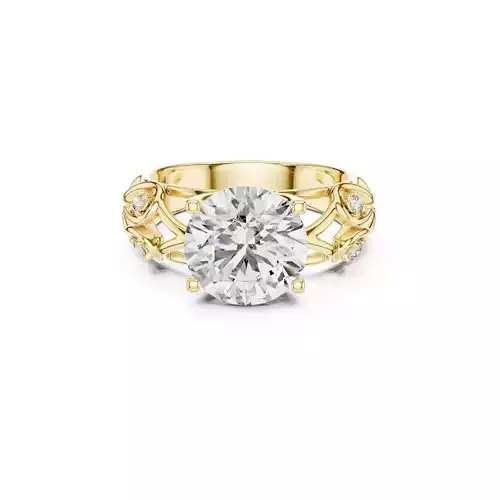 Round Diamond Engagement Nature Floral Vine Gold Ring CAD