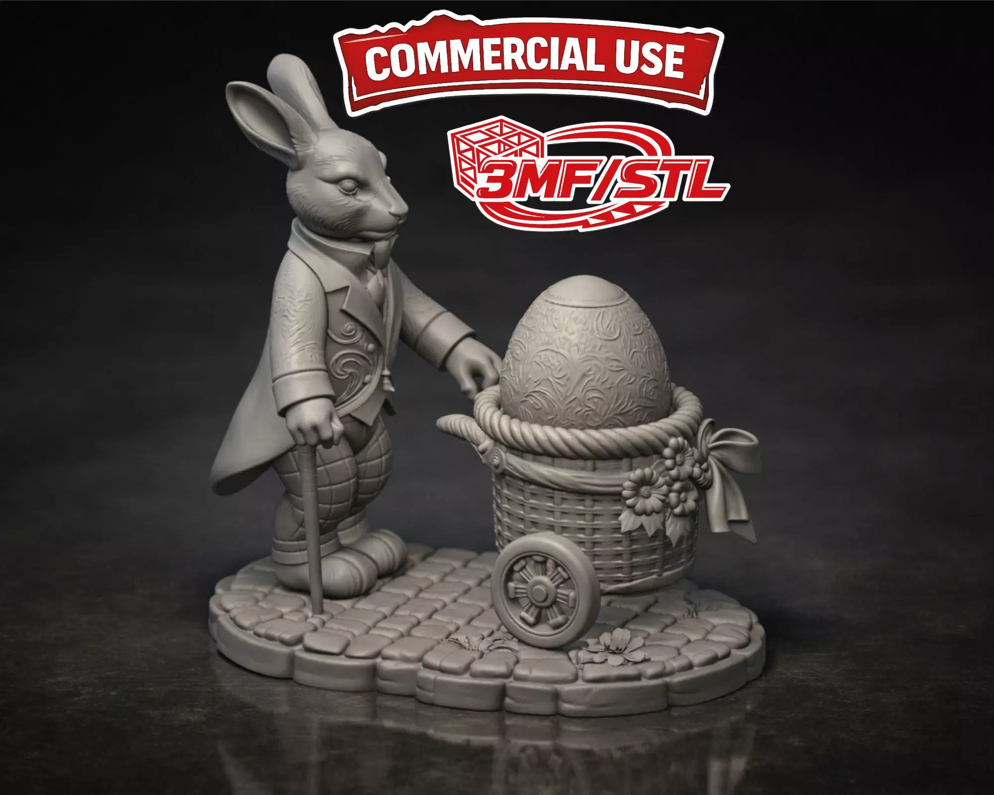 Victorian Easter Bunny with Ornate Egg Cart 3D print model