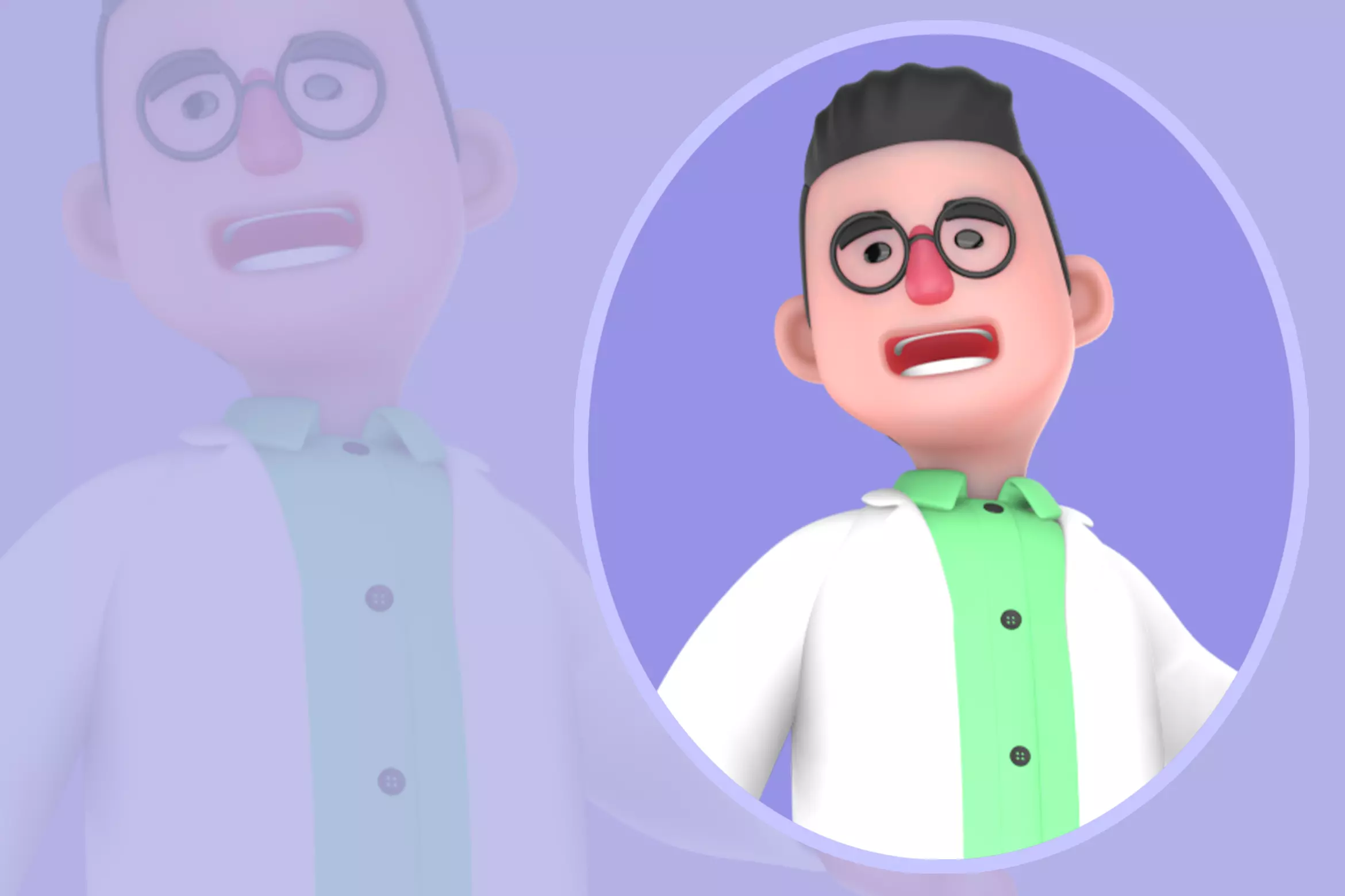 Stylized 3D Biologist Confused Beside Laptop Desk - Scientist 3D model