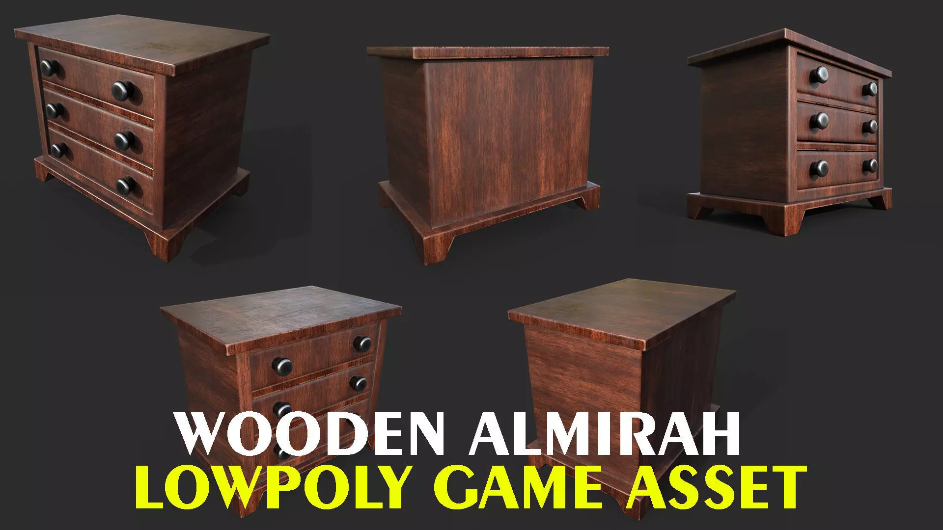 old wooden almira lowpoly game asset Low-poly 3D model