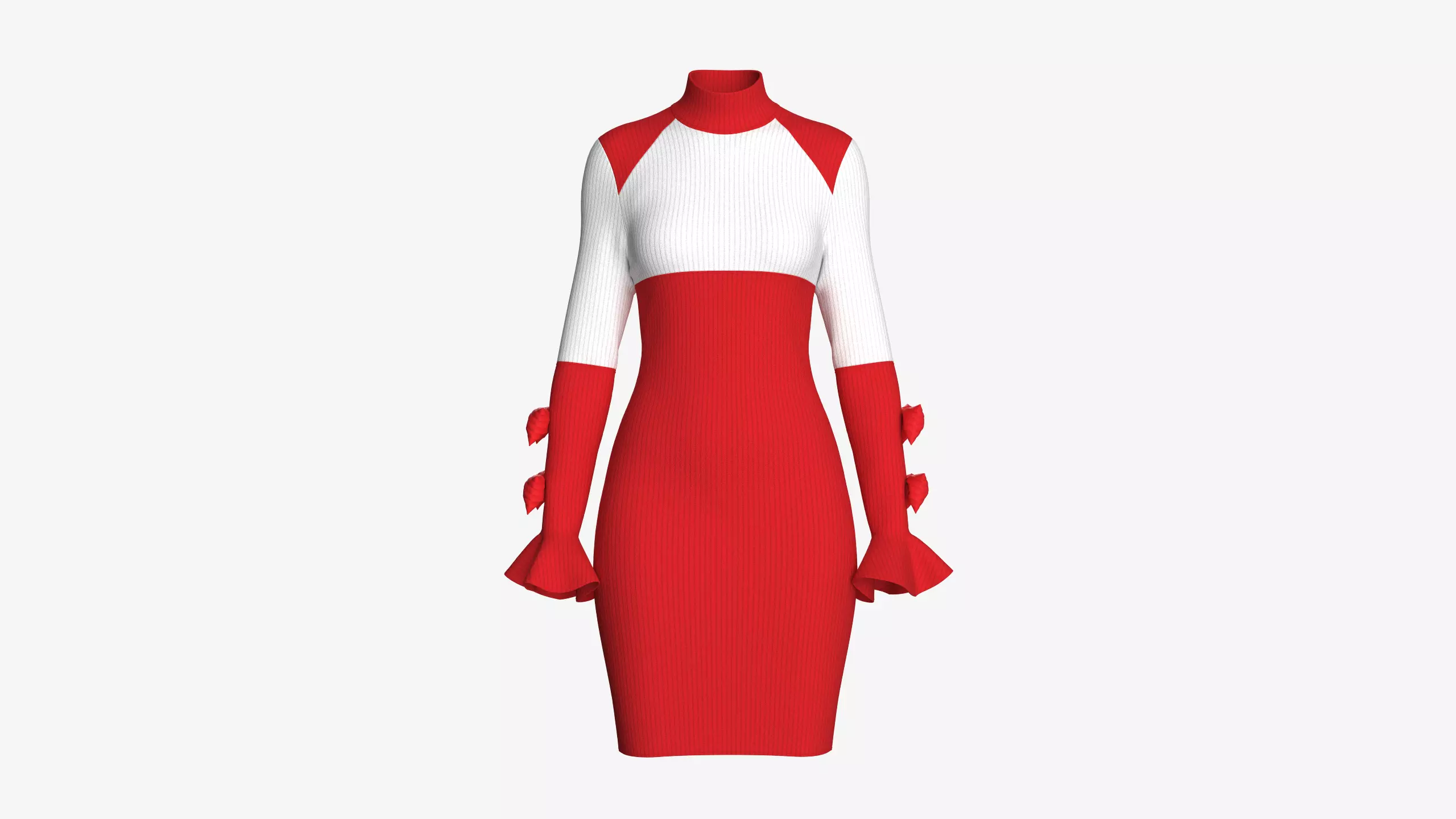 Girls High Neck Ribbed Bodycon Dress 3D model