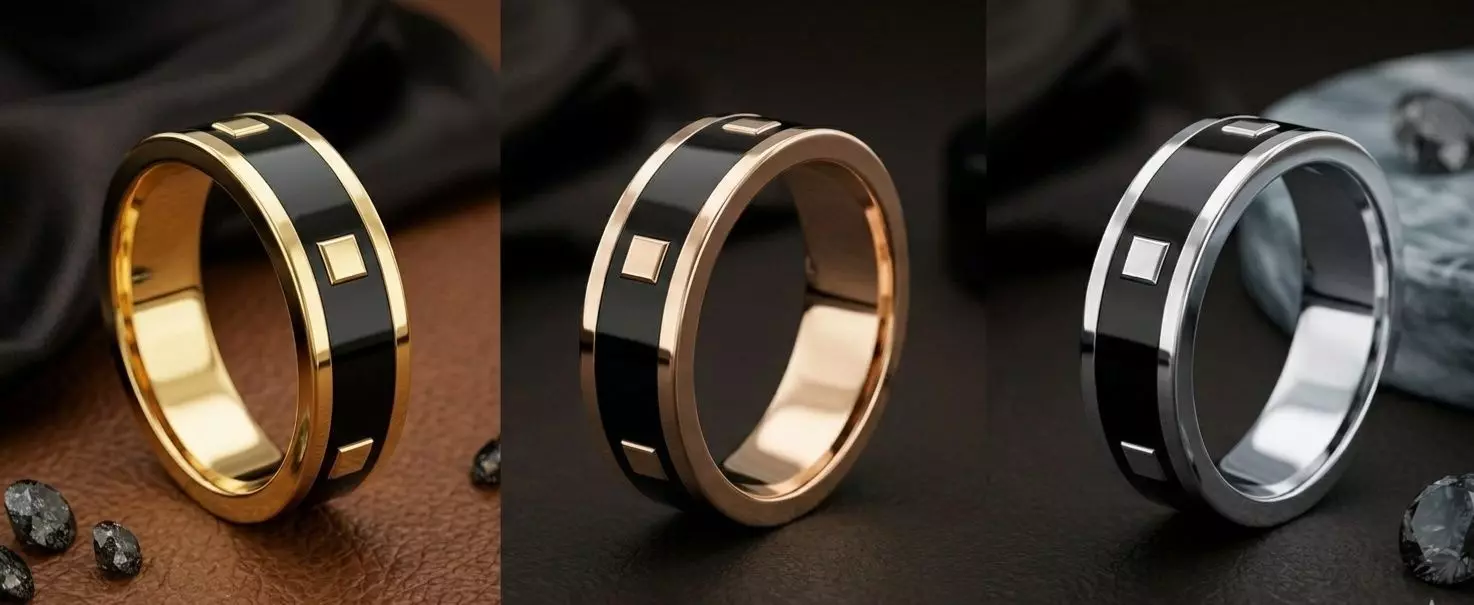 Classic Symmetric Square Band 18k Pink Gold Black Enamel 3D print model