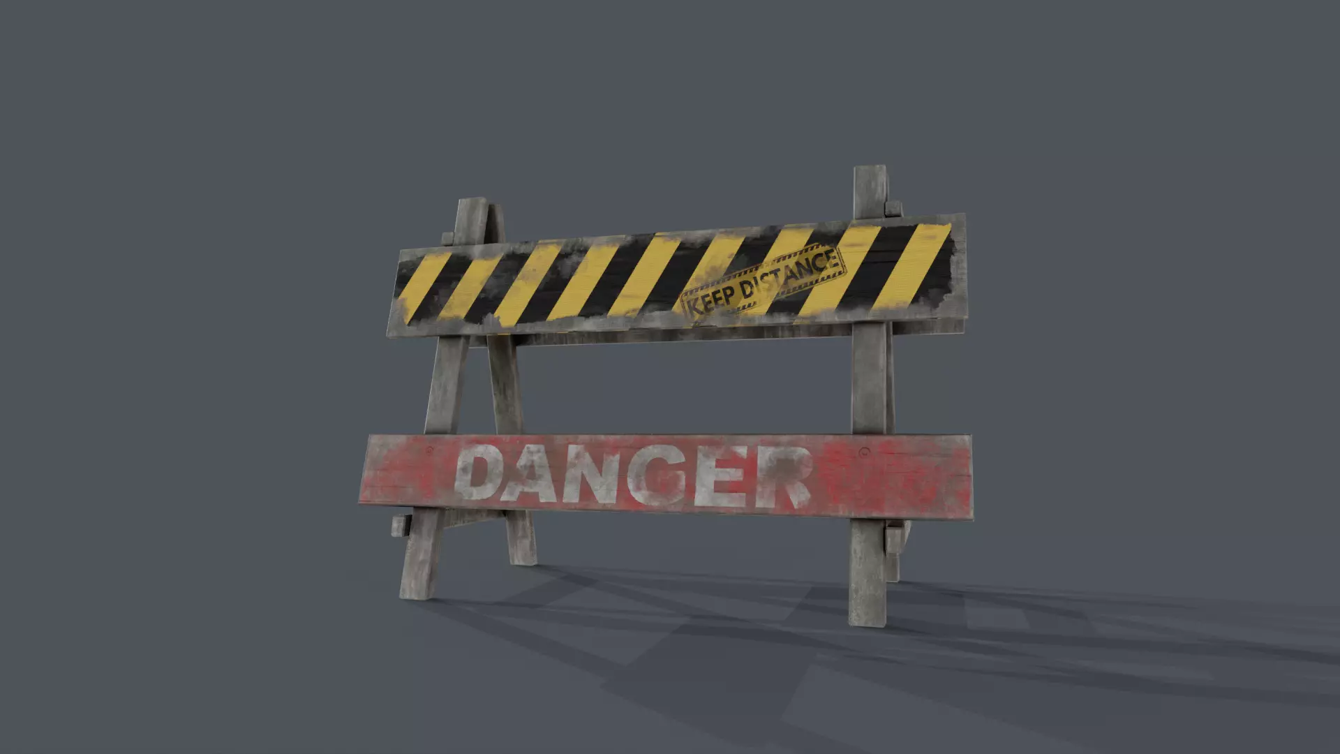 Traffic Barricade with Danger Sign Low-poly 3D model