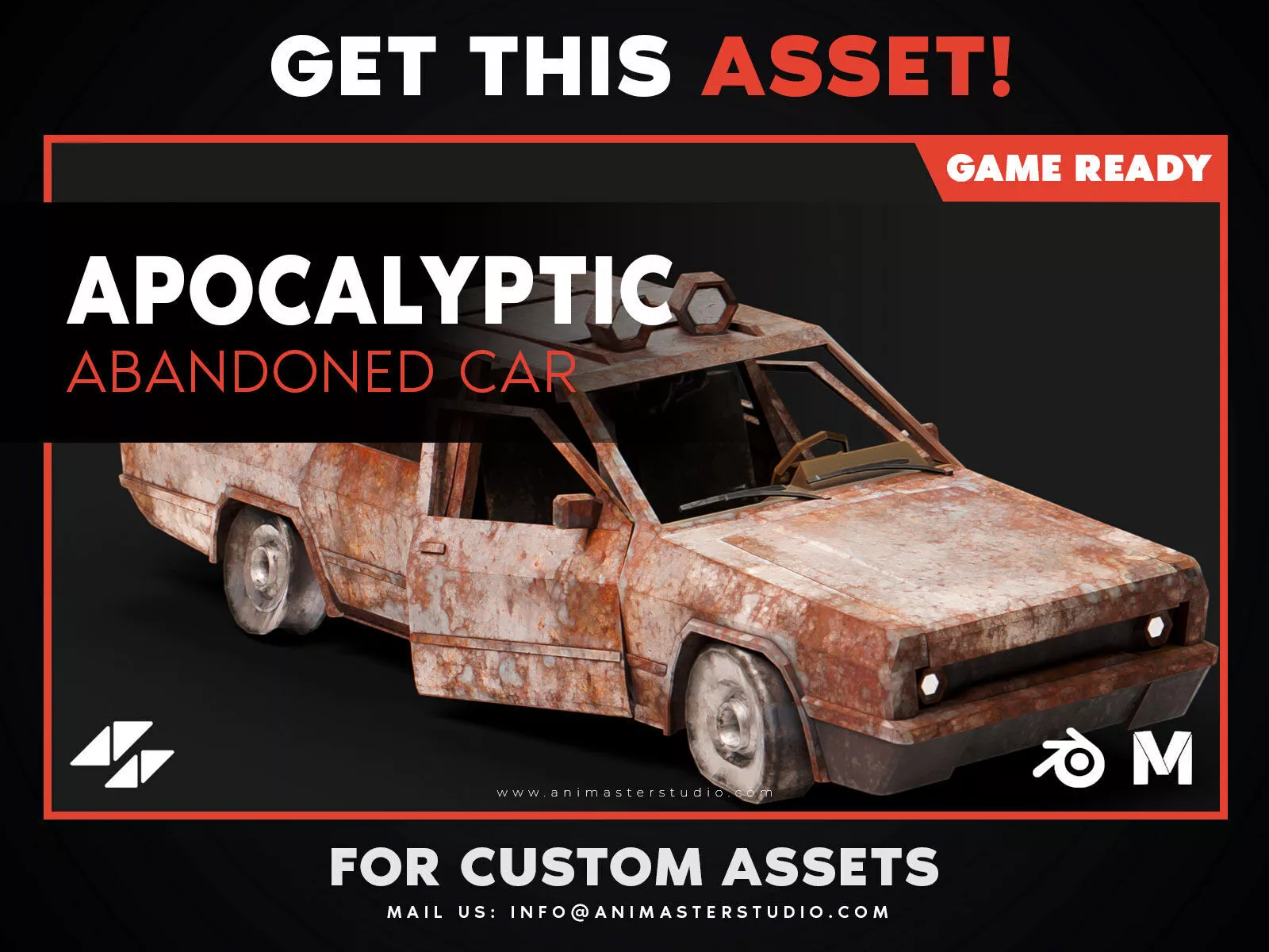 Post Apocalyptic Destroyed Abandoned Car Low-poly 3D model