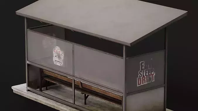 Old Rusty Bus Stop Station Low-poly 3D model 4