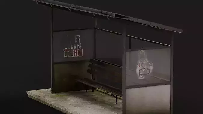 Old Rusty Bus Stop Station Low-poly 3D model 5