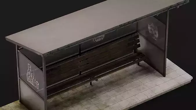 Old Rusty Bus Stop Station Low-poly 3D model 7