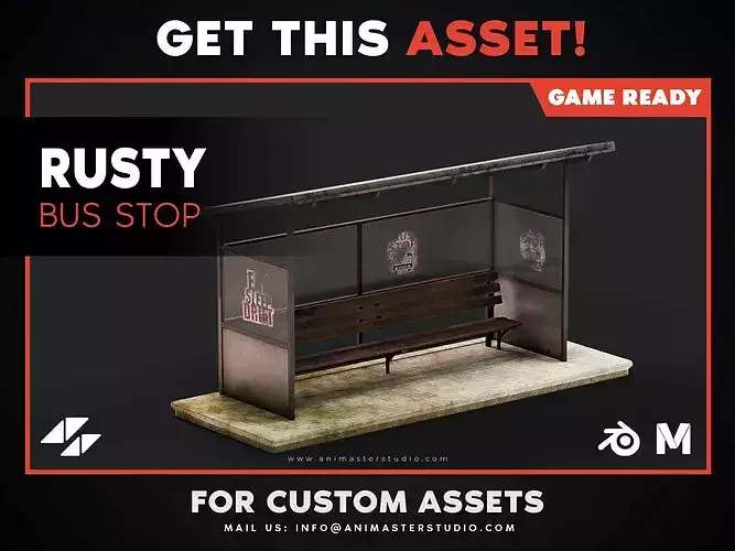 Old Rusty Bus Stop Station Low-poly 3D model