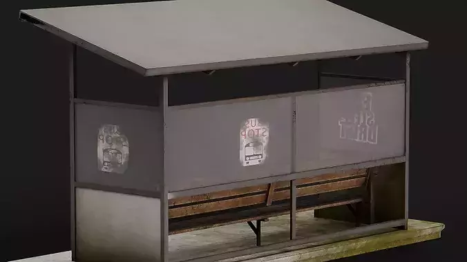 Old Rusty Bus Stop Station Low-poly 3D model 6