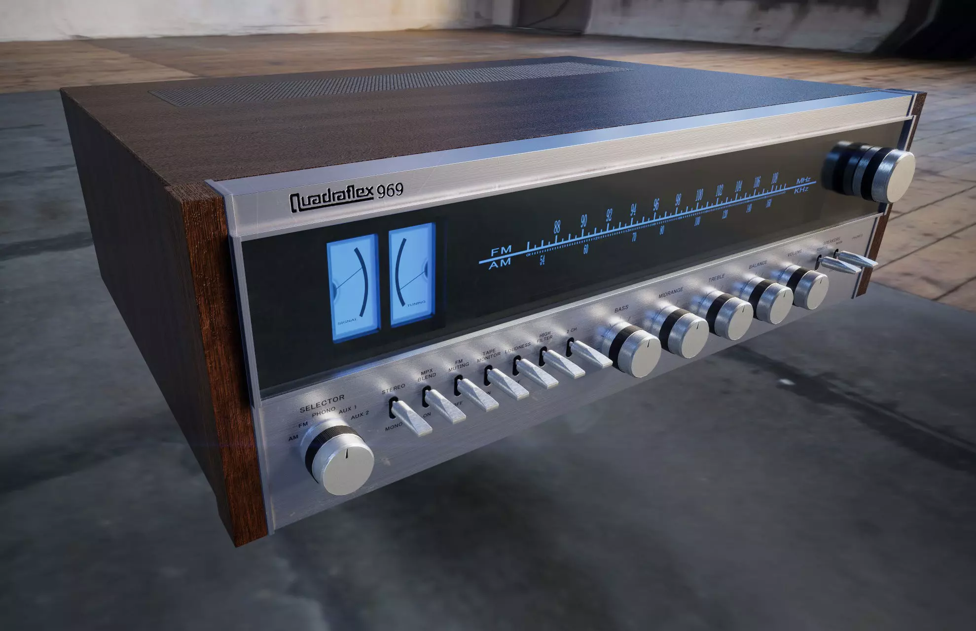 Vintage Stereo Receiver - Quadraflex 969 Low-poly 3D model