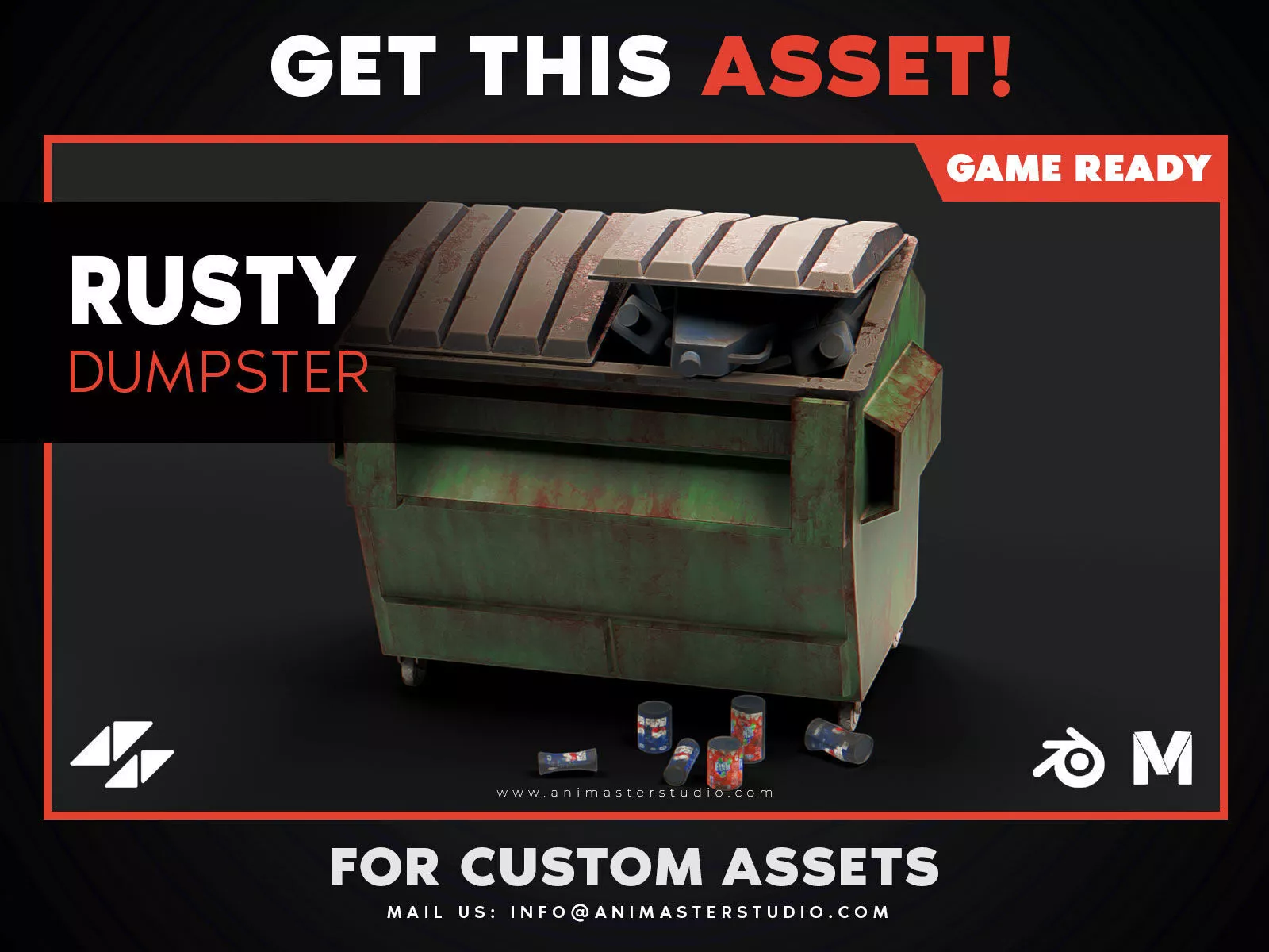Rusty Garbage Dumpster Low-poly 3D model