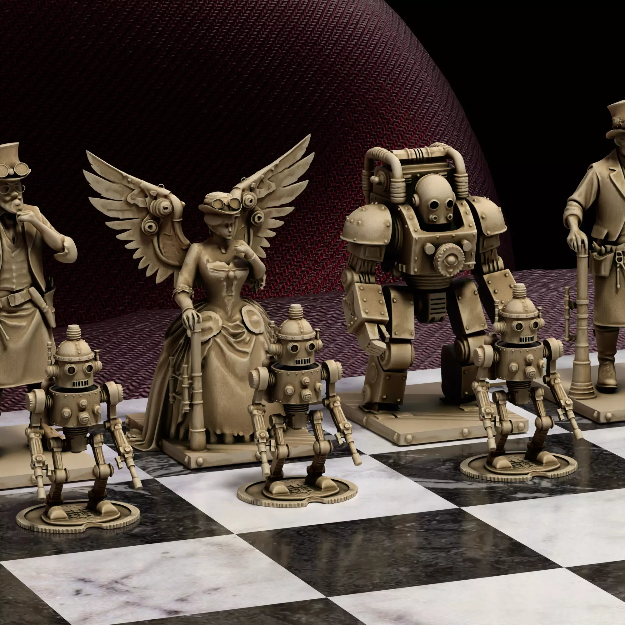 Steampunk Chess Set 3D STL Unique Mechanical Chess Pieces 3D print model
