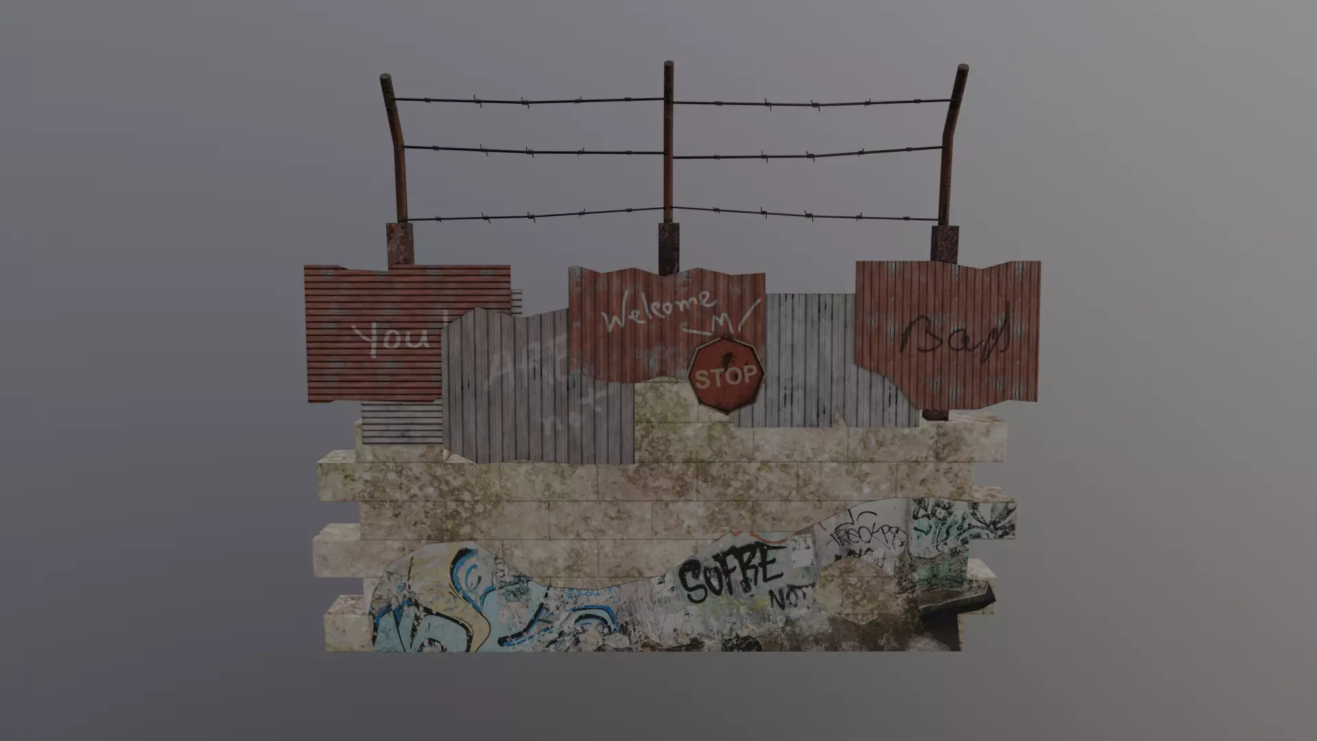 Apocalyptic Fence Wall - Vol 01 Low-poly 3D model
