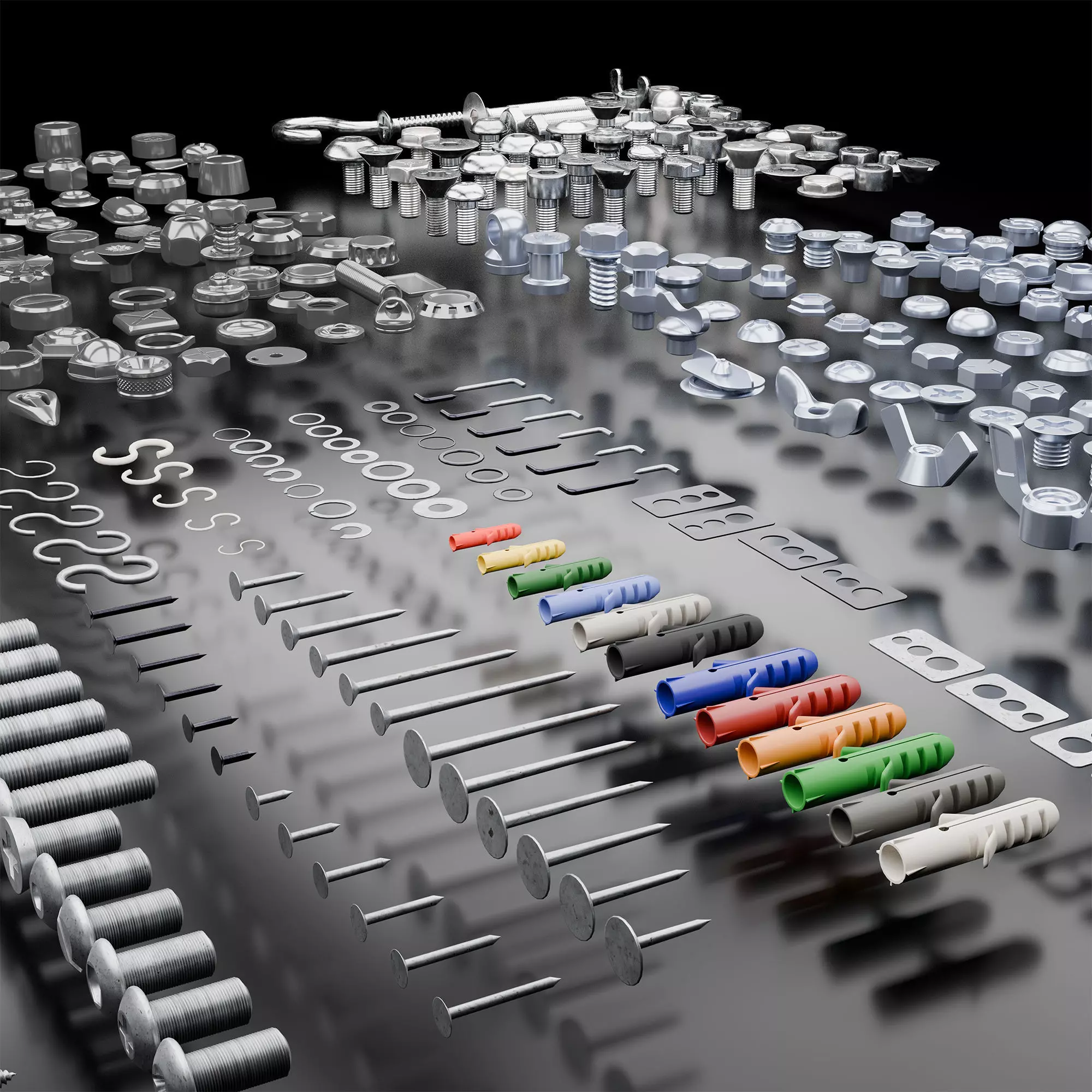 Ultimate Hardware Fasteners Pack Screws Bolts Nuts and Anchors Low-poly 3D model