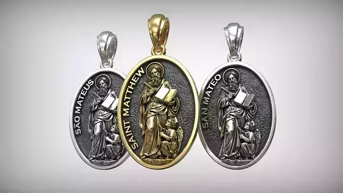 Saint Matthew with Angel the Evangelist Religious Medallion