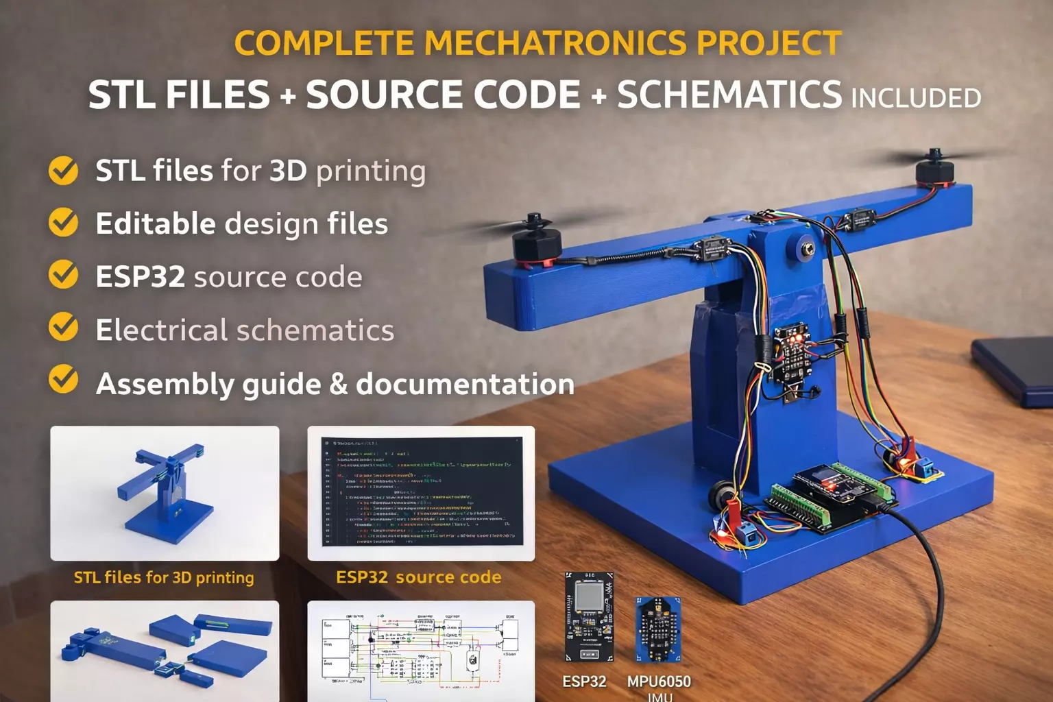 PID Control Balancing Platform ESP32 Arduino Engineering STL 3D print model
