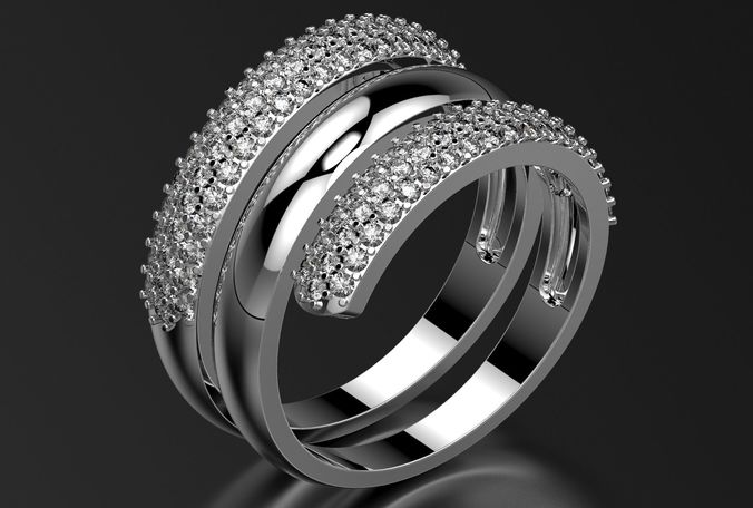 Ring gold with diamonds 3D print model