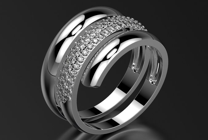 Ring silver with diamonds 3D print model