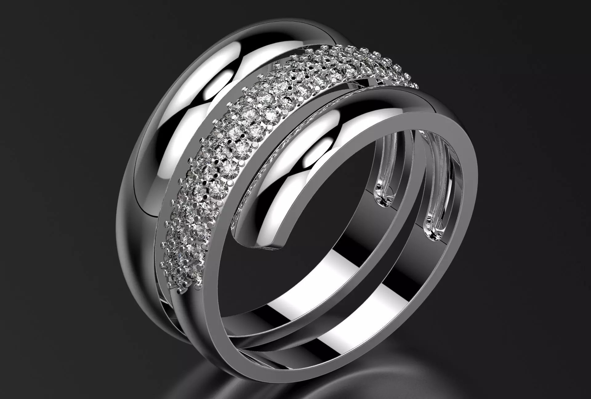 Ring silver with diamonds 3D print model_0