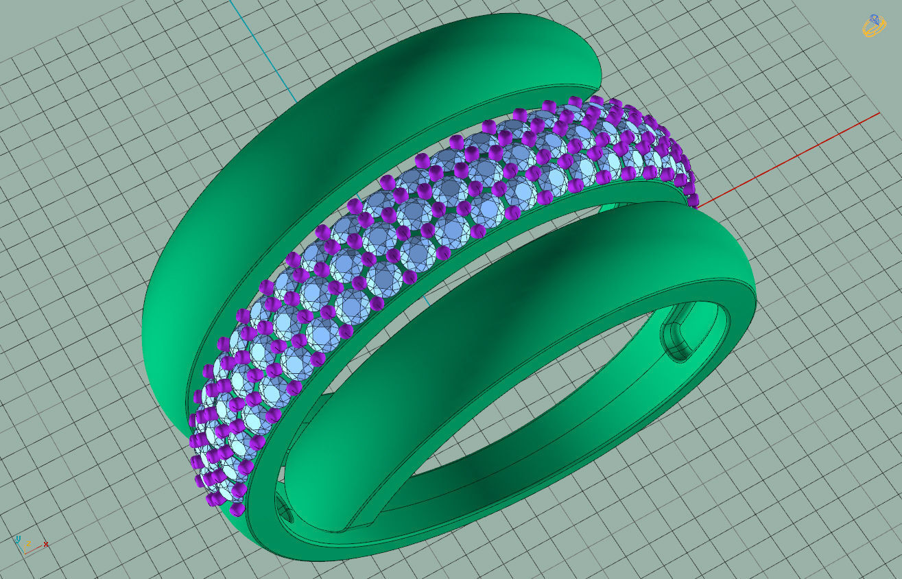Ring silver with diamonds 3D print model_1
