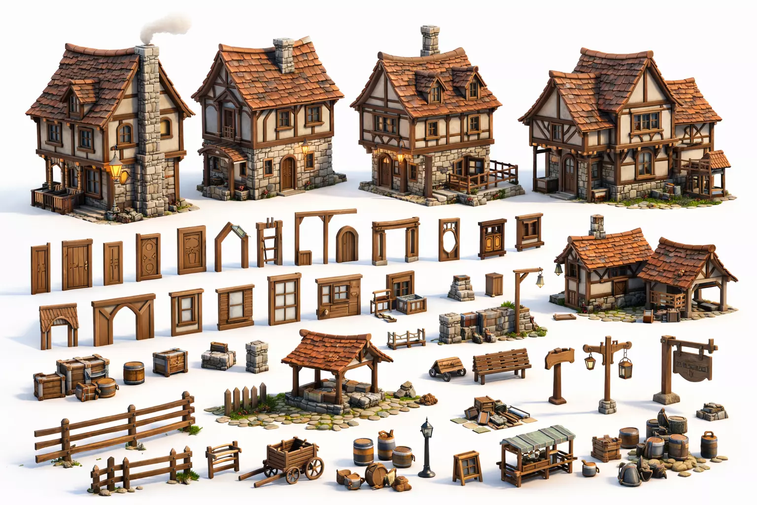 Stylized Medieval Village Modular Pack Game Ready 3D print model