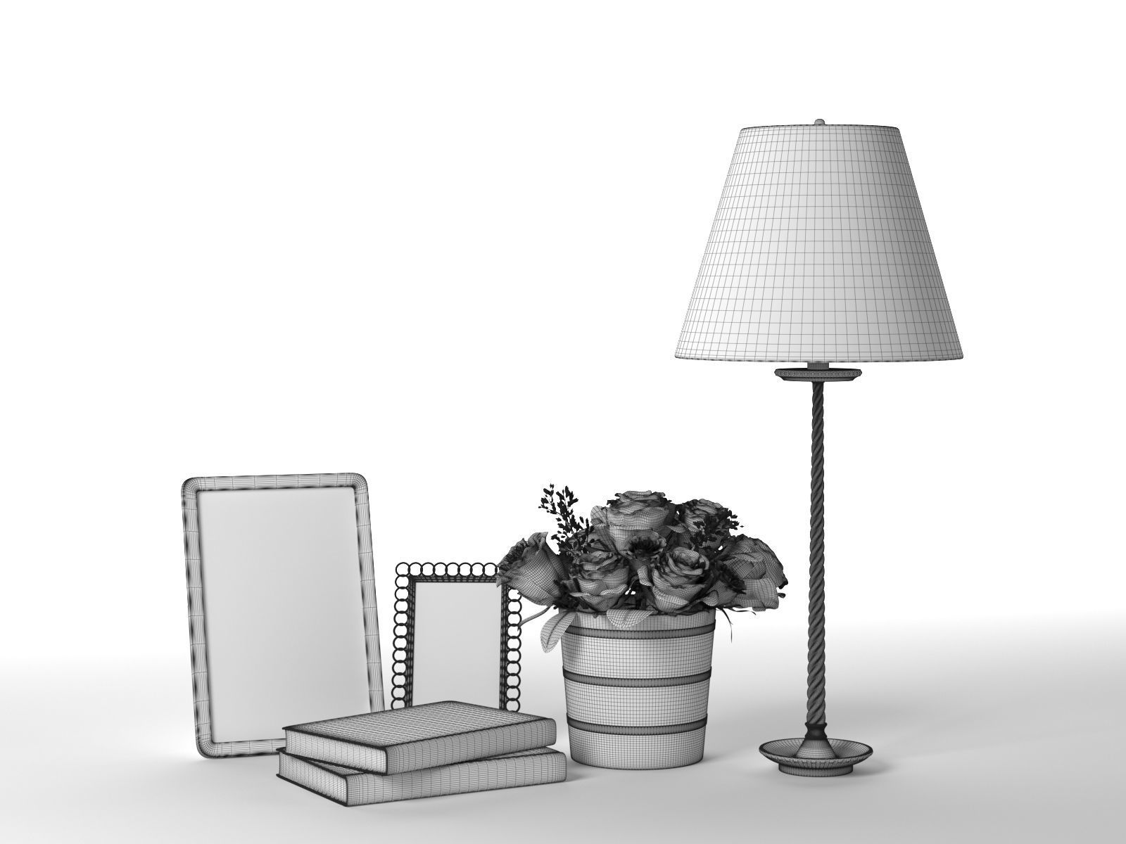 Pictures Books Roses in Glass Vase and Table Lamp 3D model_4
