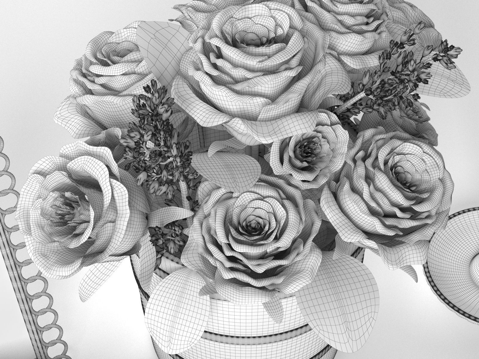 Pictures Books Roses in Glass Vase and Table Lamp 3D model_5