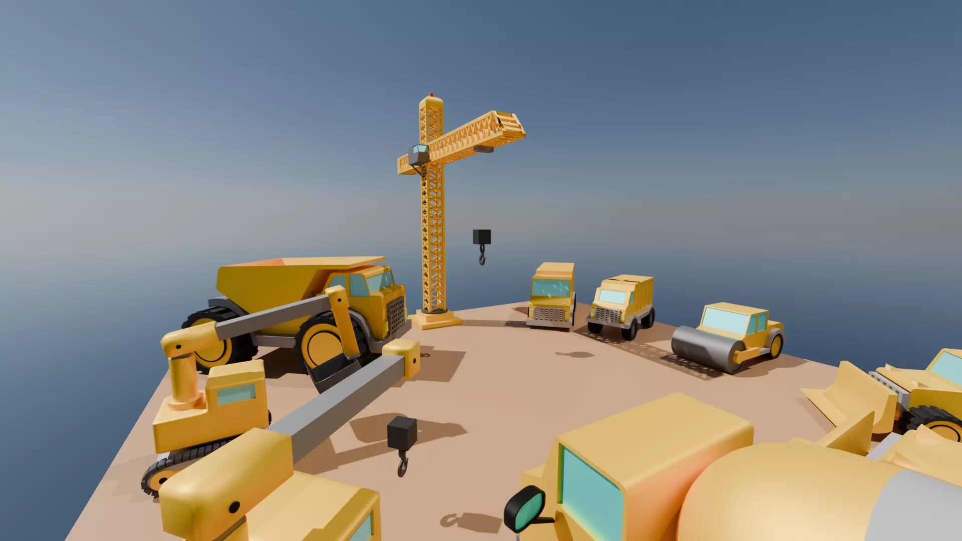 Roblox Ready Low Poly Construction Vehicles and Sign Set Low-poly 3D model